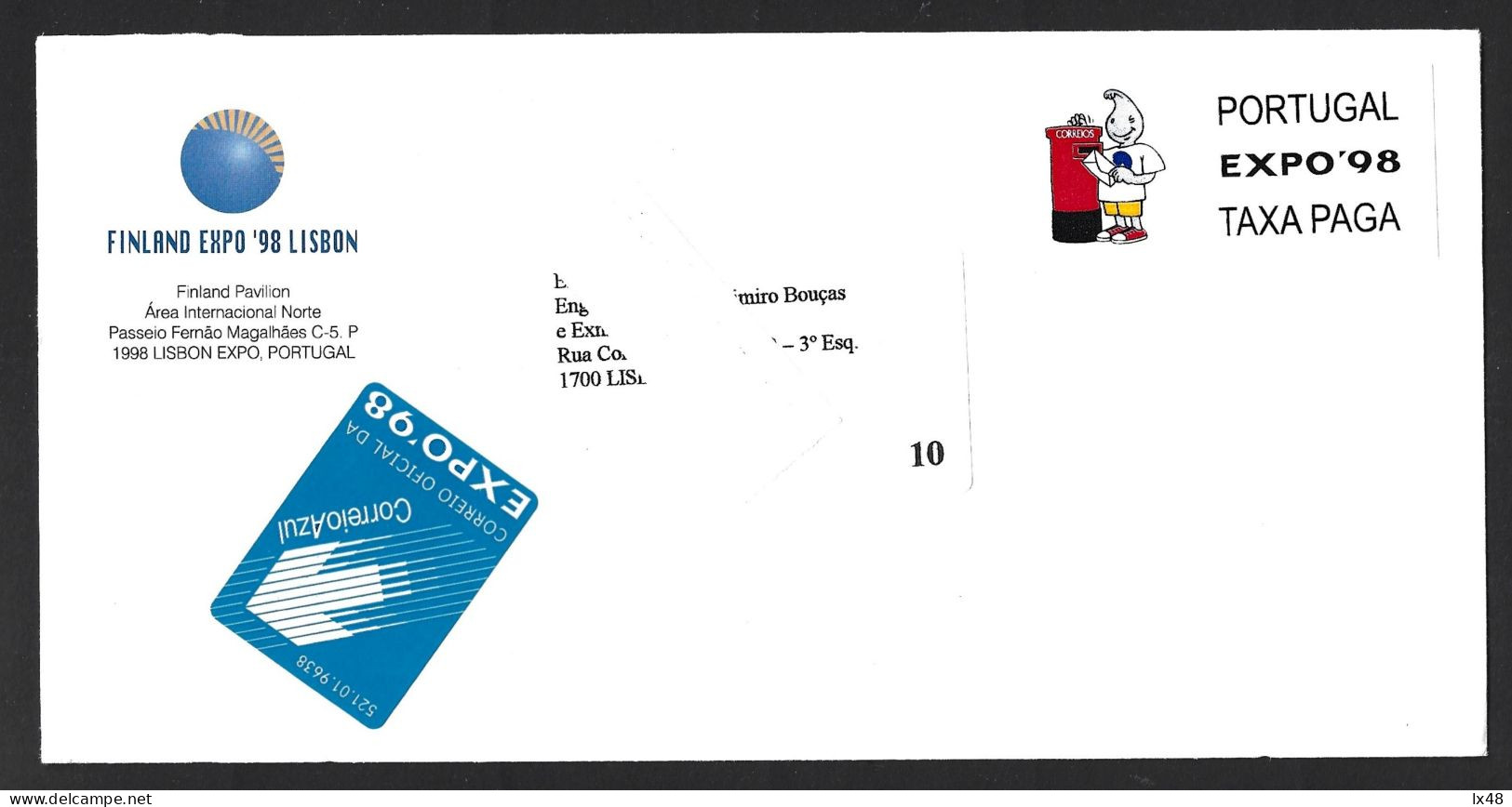Rare EXPO'98 Fee-paid Letter From The Finland Expo'98 Lisbon 1998 Pavilion. Expo'98 Blue Mail. Gil With Postmark. - Storia Postale