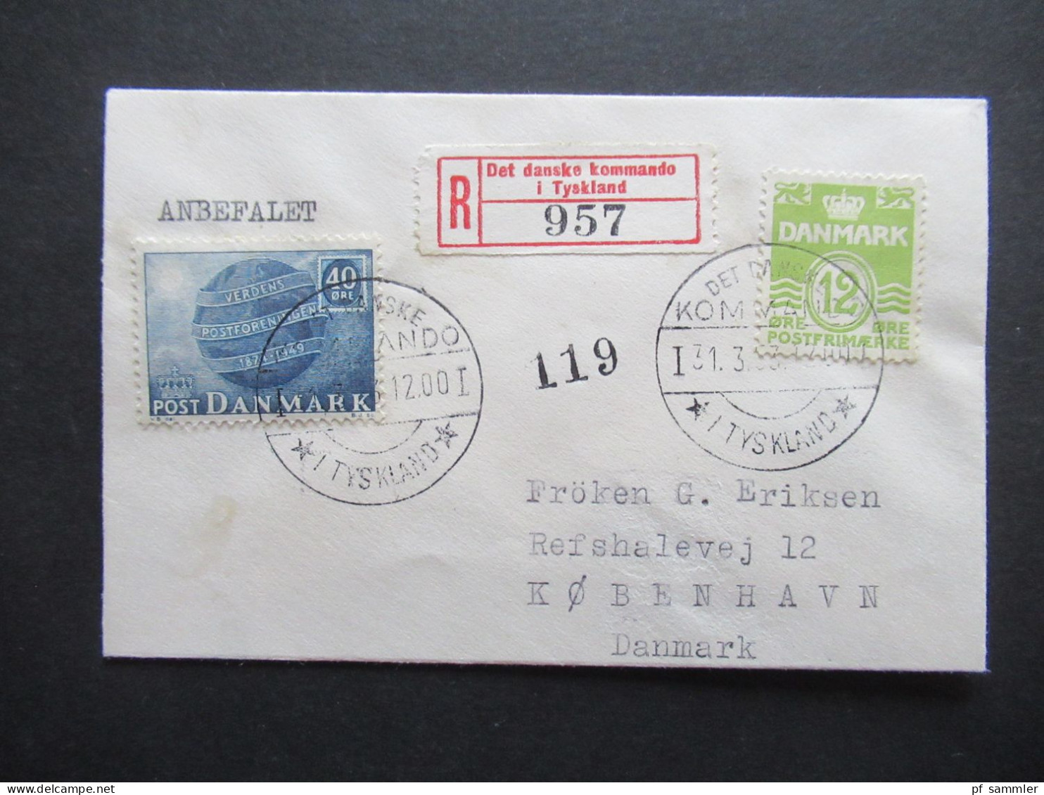 Dänemark 31.3.1953  Einschreiben Reko R-Zettel Det Danske Kommando I Tyskland / Brückenstempel Mit Nr. I - Covers & Documents