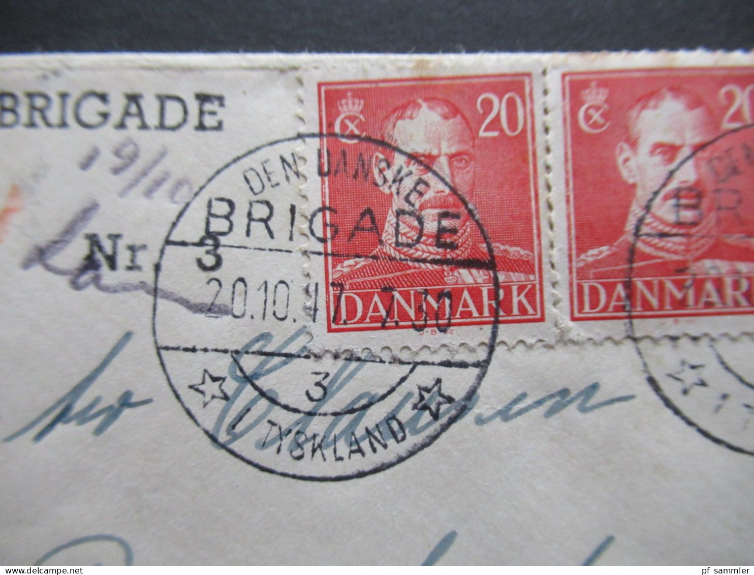 Dänemark 20.10.1947 Einschreiben R-Zettel D. D. Brigade I Tyskl. 3 / Mit Zensurvermerk! Stp. Den Danske Brigade I Tyskla - Storia Postale