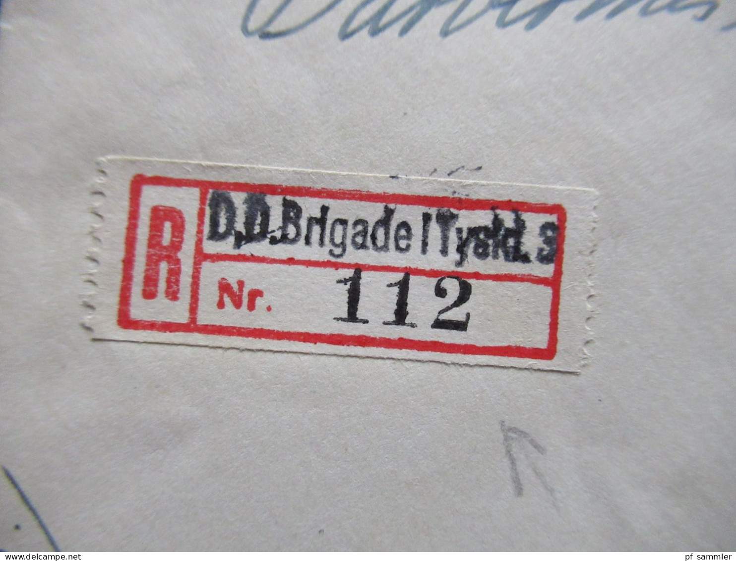 Dänemark 20.10.1947 Einschreiben R-Zettel D. D. Brigade I Tyskl. 3 / Mit Zensurvermerk! Stp. Den Danske Brigade I Tyskla - Lettres & Documents