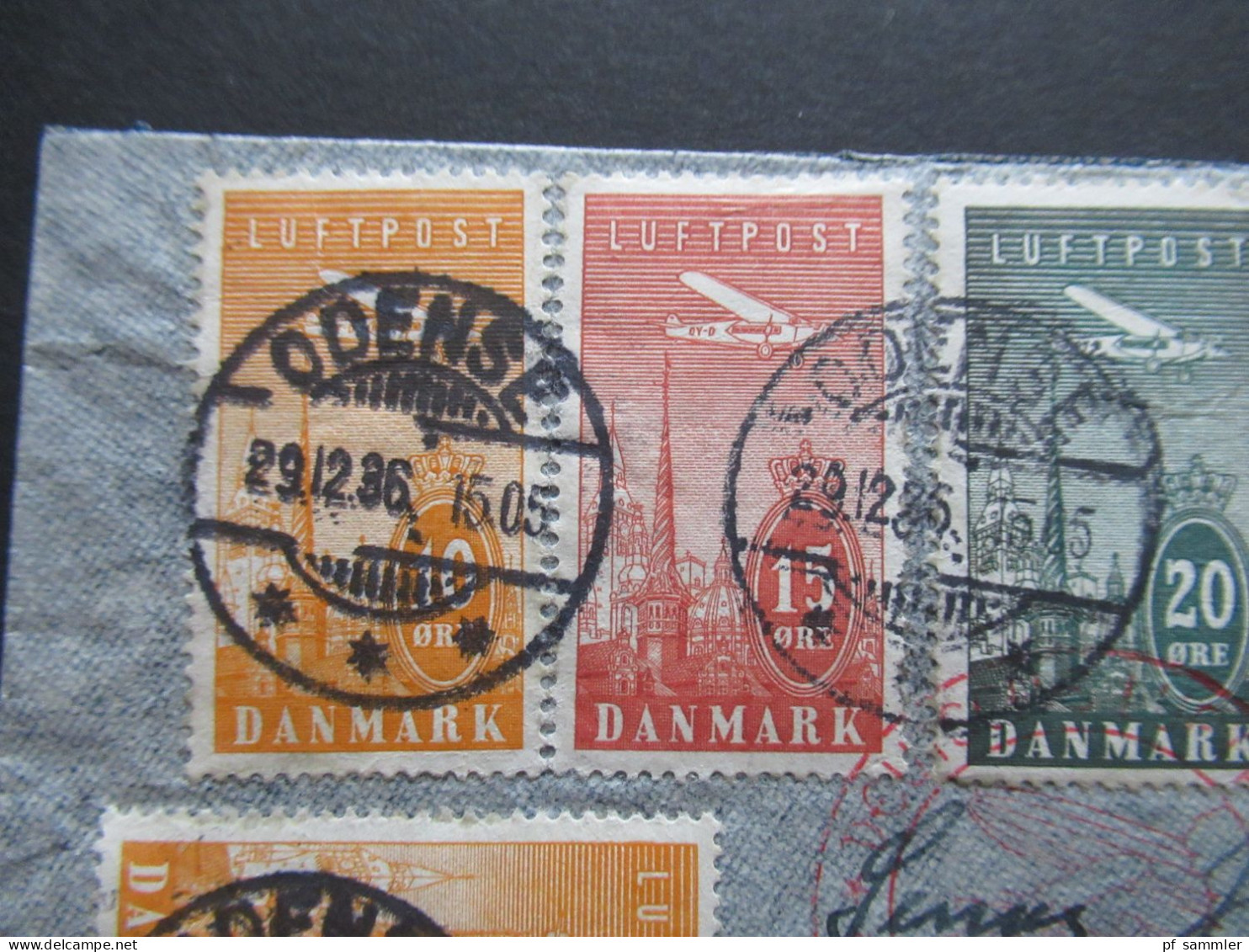 Dänemark 29.12.1936 Zeppelin Südamerikafahrt Odense - Buenos Aires Bahnpost Berlin - Warnemünde Flugpostmarken 1934 - Storia Postale