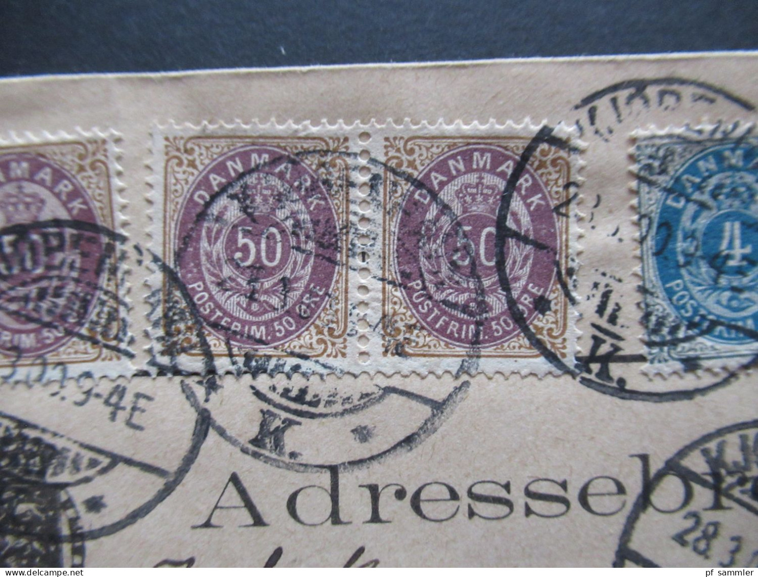 Dänemark 1900 Ziffern Im Rahmen / Rahmen Kopfstehend! Paketkarte Mit 2x 50 Öre Als Waag. Paar (Nr.30) MiF Mit Nr. 23 - Covers & Documents