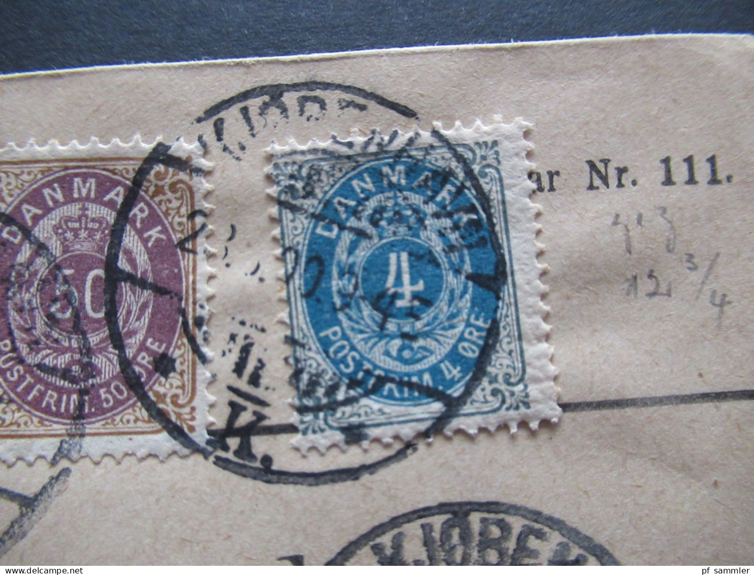 Dänemark 1900 Ziffern Im Rahmen / Rahmen Kopfstehend! Paketkarte Mit 2x 50 Öre Als Waag. Paar (Nr.30) MiF Mit Nr. 23 - Lettres & Documents