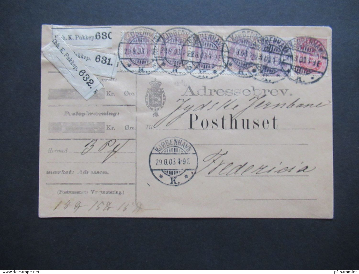 Dänemark 1903 Ziffern Im Rahmen Paketkarte Mit 4x 50 Öre Als Waagerechter 4er Streifen MiF - Lettres & Documents