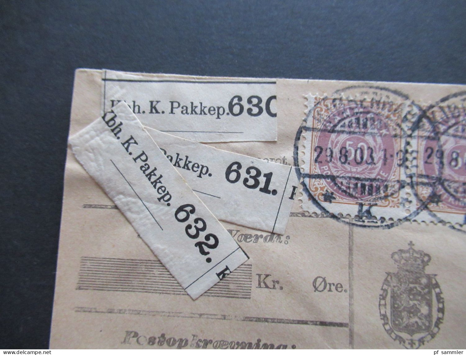 Dänemark 1903 Ziffern Im Rahmen Paketkarte Mit 4x 50 Öre Als Waagerechter 4er Streifen MiF - Storia Postale
