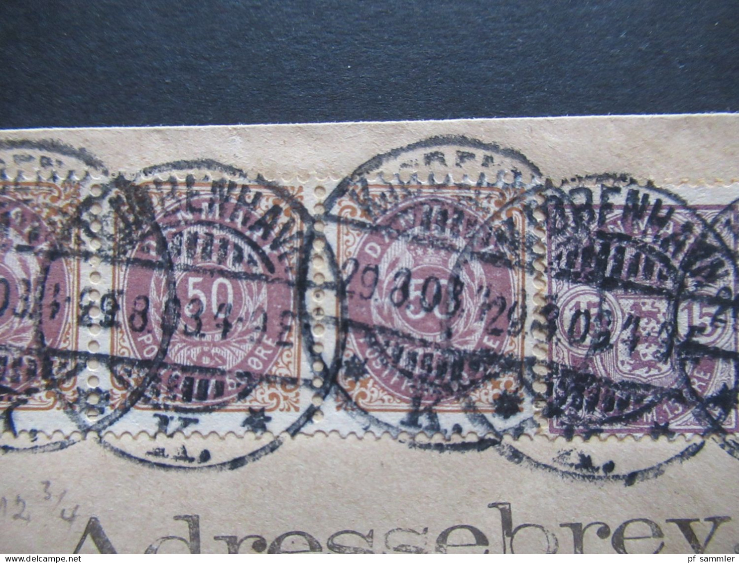 Dänemark 1903 Ziffern Im Rahmen Paketkarte Mit 4x 50 Öre Als Waagerechter 4er Streifen MiF - Briefe U. Dokumente