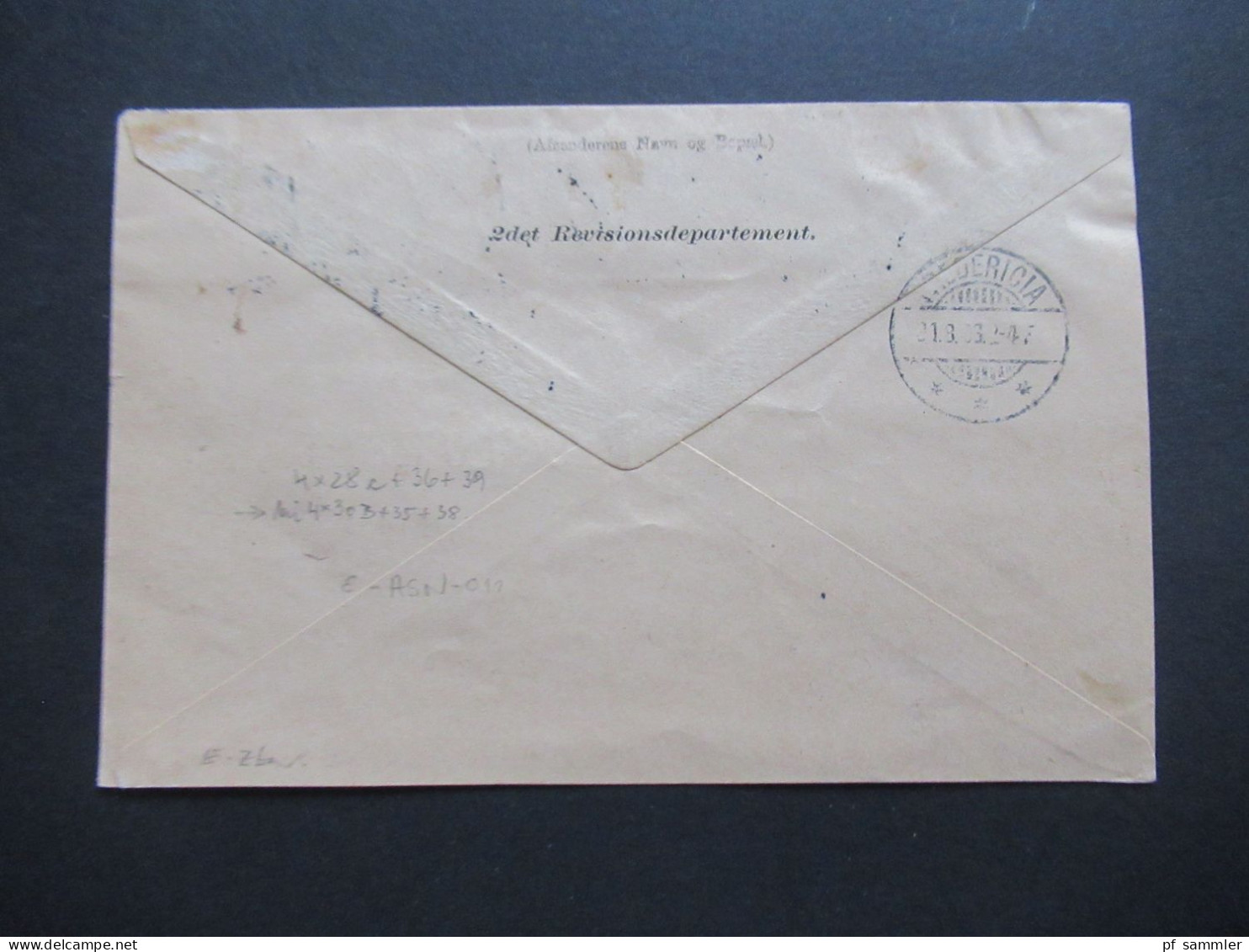 Dänemark 1903 Ziffern im Rahmen Paketkarte mit 4x 50 Öre als waagerechter 4er Streifen MiF
