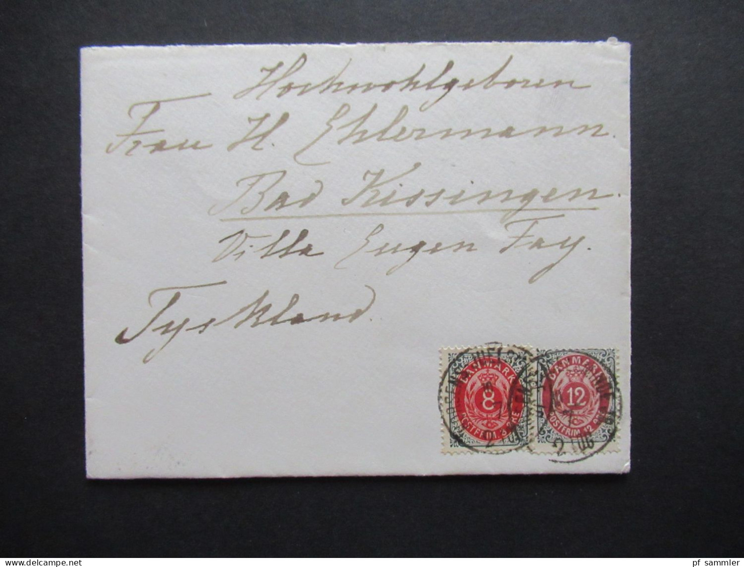 Dänemark Ab 1875 Ziffern Im Rahmen MiF Auslandsbrief Nach Bad Kissingen Bahnpost Stp. Horsens - Juelsminde - Cartas & Documentos