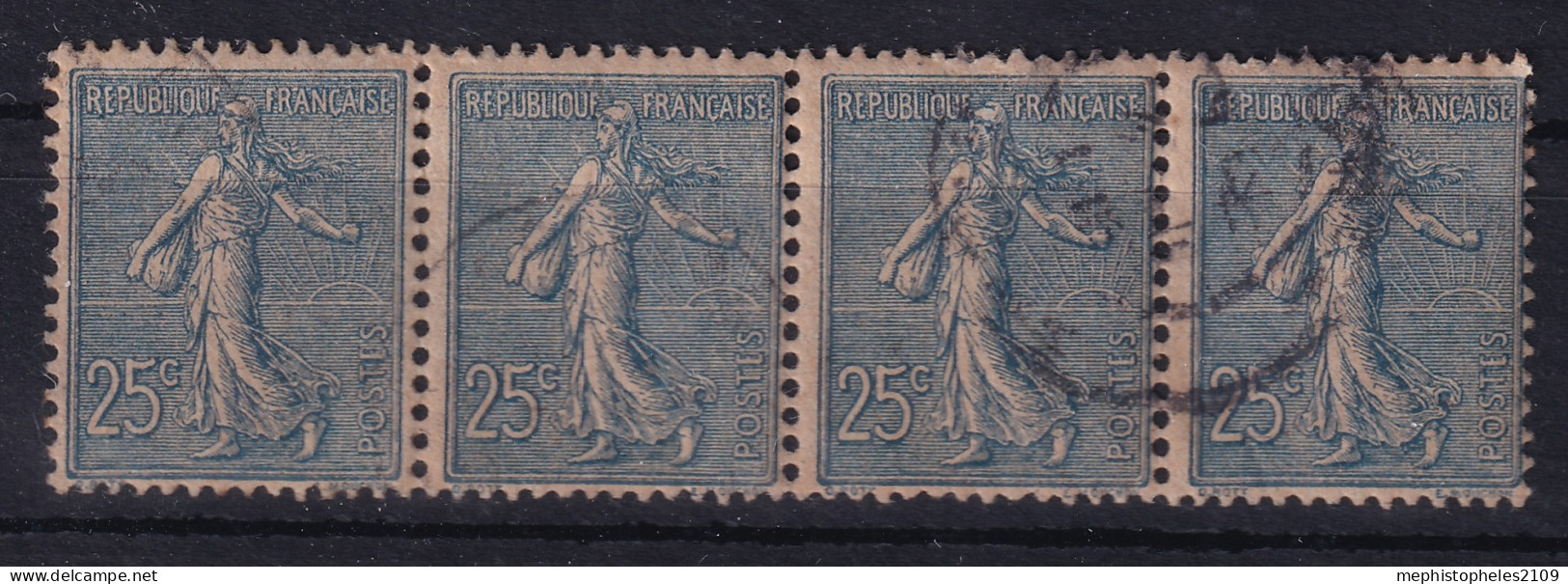 FRANCE 1903 - Canceled - YT 132 - Strip Of 4! - 1903-60 Semeuse Lignée