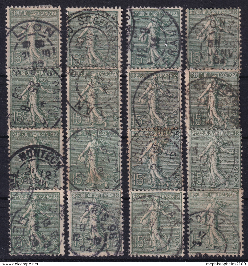 FRANCE 1903 - Canceled - YT 130 - Diverses Oblitérations (16 Stamps!) - 1903-60 Semeuse Lignée