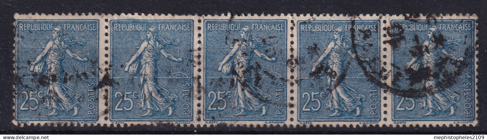 FRANCE 1903 - Canceled - YT 132 - Strip Of 5! - 1903-60 Semeuse Lignée