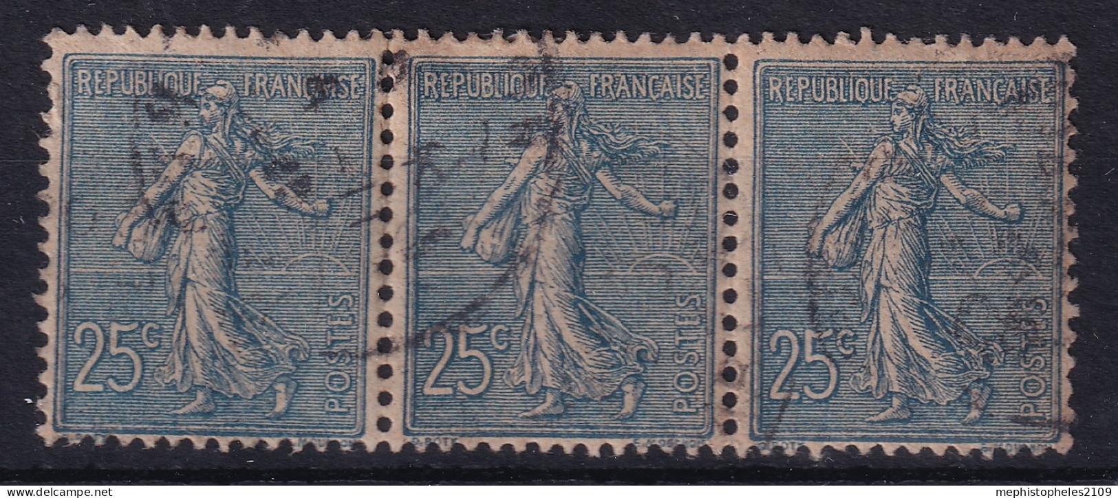 FRANCE 1903 - Canceled - YT 132 - Strip Of 3! - 1903-60 Semeuse Lignée