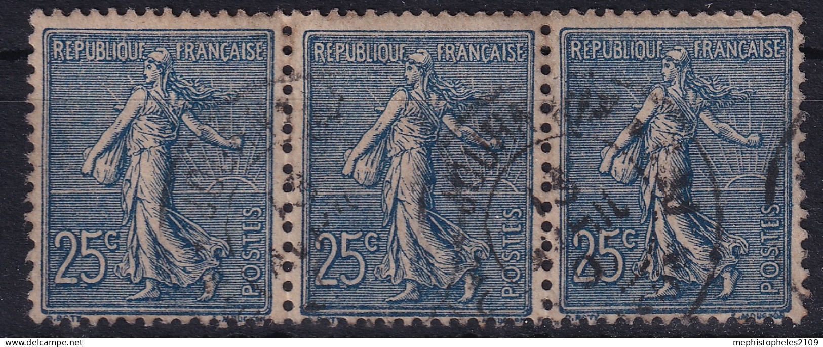 FRANCE 1903 - Canceled - YT 132 - Strip Of 3! - 1903-60 Semeuse Lignée