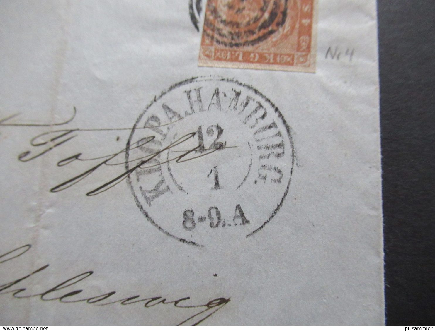 Dänemark AD Hamburg 1857 Faltbrief Ohne Inhalt Nummernstempel 2 Und K2 KDOPA Hamburg Nach Schleswig - Storia Postale