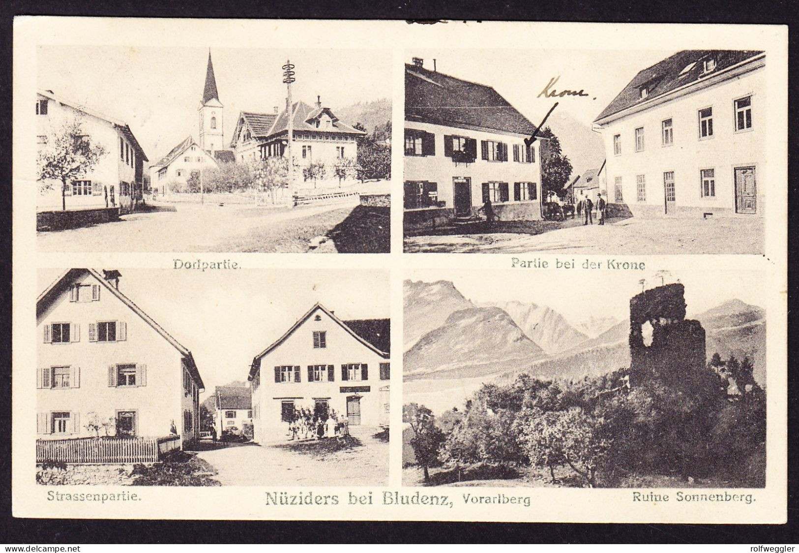 1923 Gelaufene AK Aus Nüziders Bei Bludenz, 4 Bildrig. Nach Schönenwerd. Leichte Waagrechte Bugspur - Bludenz