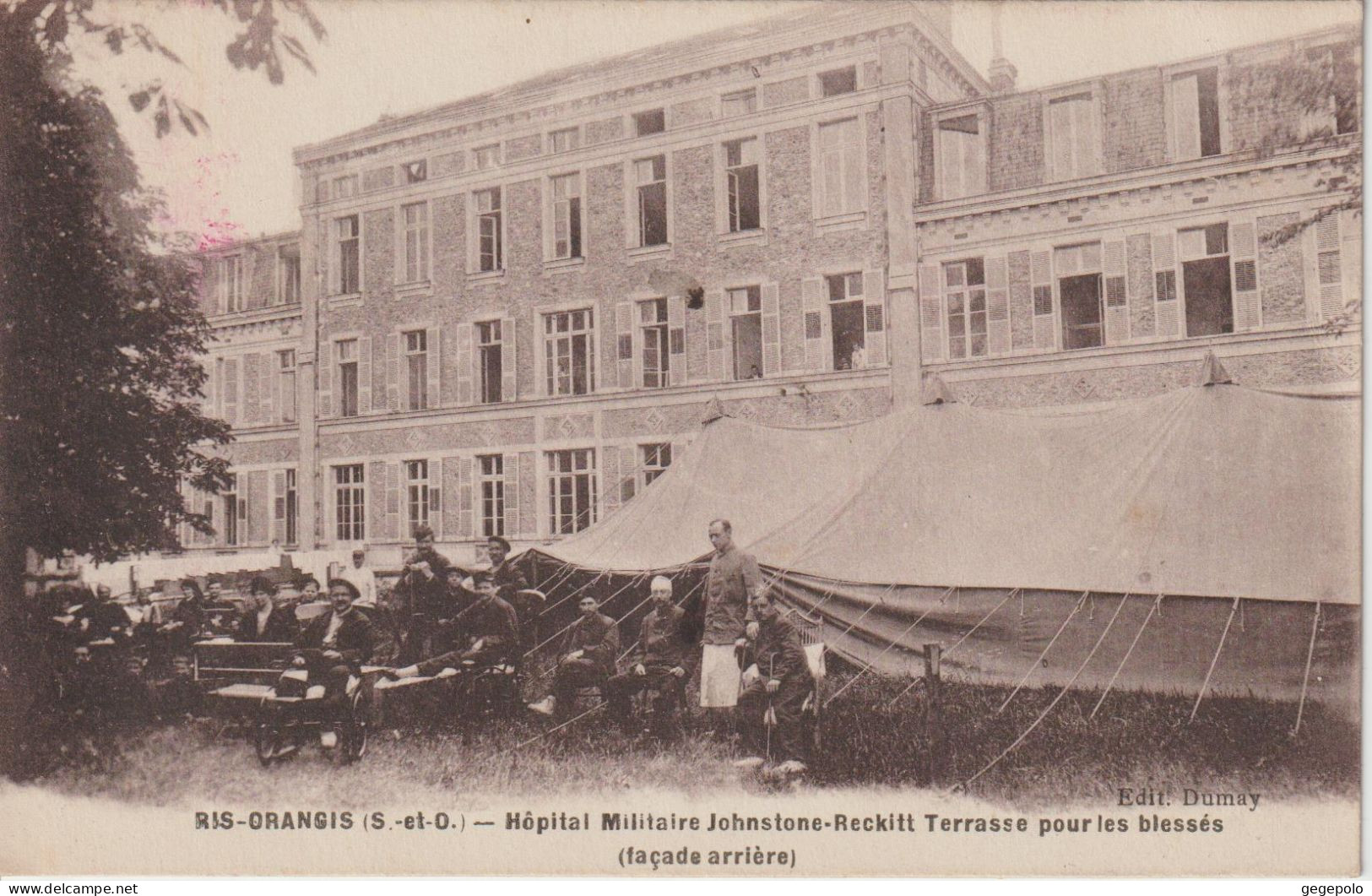 RIS ORANGIS  - Hôpital Militaire Johnstone-Reckitt , Terrasse Pour Les Blessés Façade Arrière ( Tampon Hôpital Au Dos ) - Ris Orangis