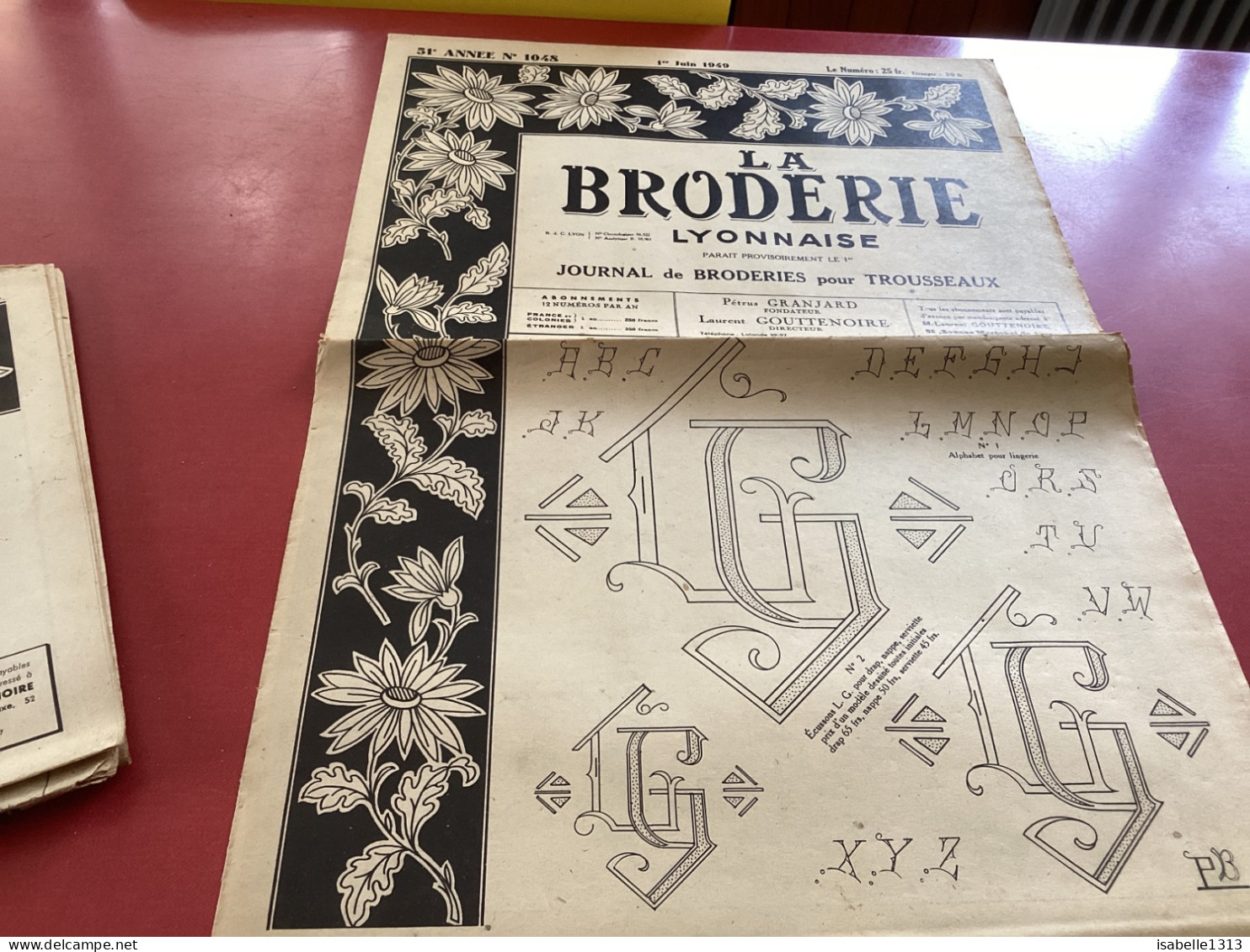 La Broderie Lyonnaise Journal De Broderie Pour Trousseaux Numéro 1048 1949 - Autres & Non Classés