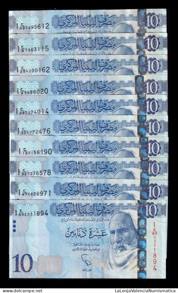 Libia Libya Lote 10 Billetes 10 Dinars ND (2005) Pick 82 Ebc Xf - Libye
