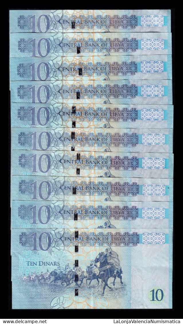 Libia Libya Lote 10 Billetes 10 Dinars ND (2005) Pick 82 Ebc Xf - Libya