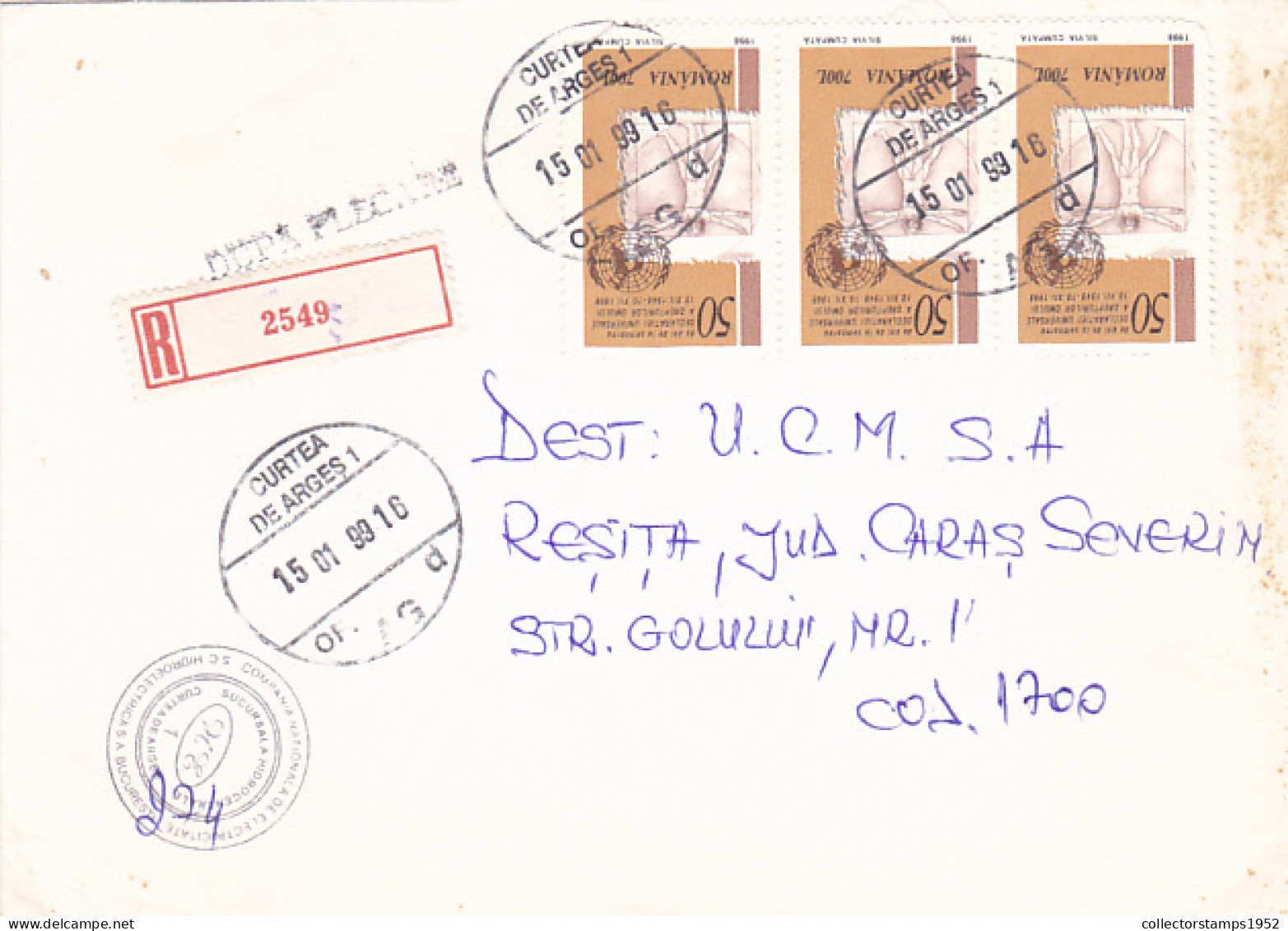 HUMAN RIGHTS DECLARATION STAMPS ON REGISTERED COVER, WATER POWER PLANT INK STAMP, 1999, ROMANIA - Storia Postale