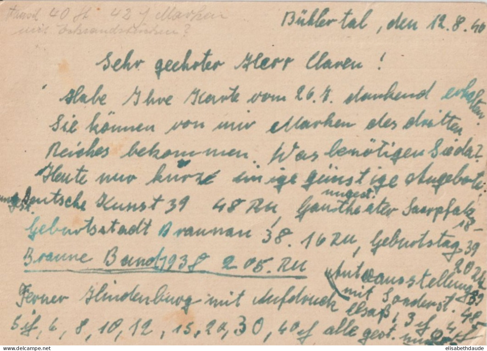 1946 - ZOF / BADEN - CARTE ENTIER Avec GEBÜHR BEZAHLT De OBERBÜHLERTAL => ESSLINGEN - Emissions Générales