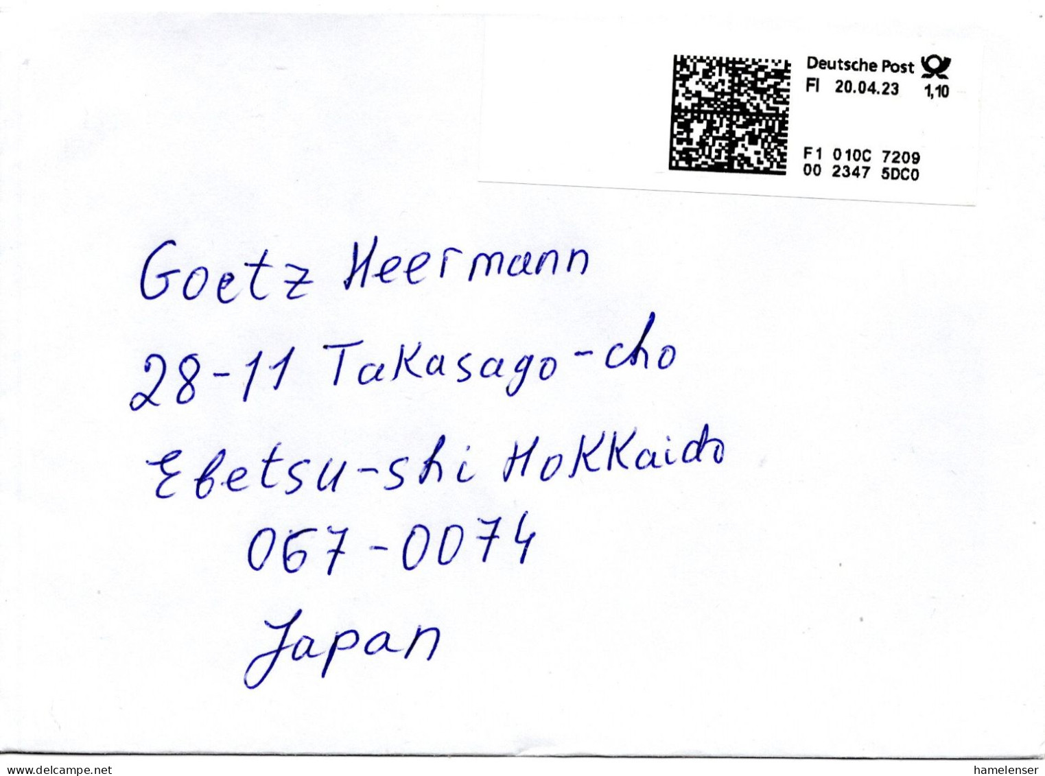 68586 - Bund - 2023 - €1,10 Schalterfreistpl A Bf -> Japan - Cartas & Documentos