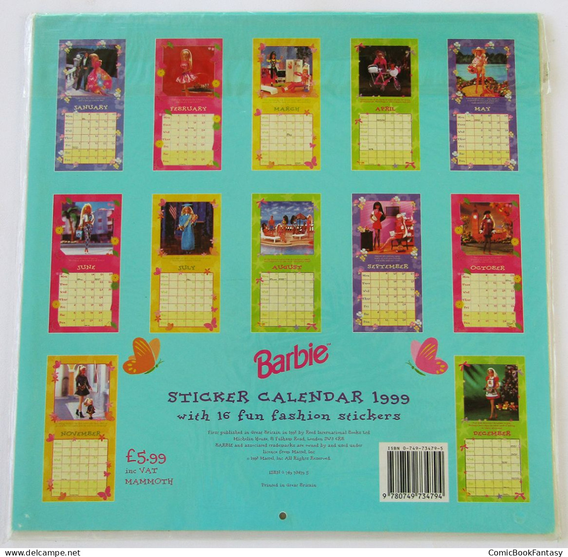 Barbie 1999 Wall Calendar - New & Sealed. Extremely Rare. Collectible - Tamaño Grande : 1991-00