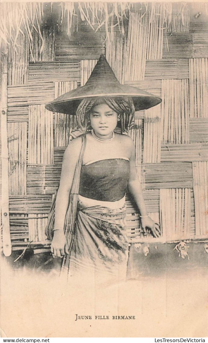 Birmanie - Jeune Fille Birmane - Chapeau Birman - Photo Francisc. Miss - Carte Postale Ancienne - Andere & Zonder Classificatie