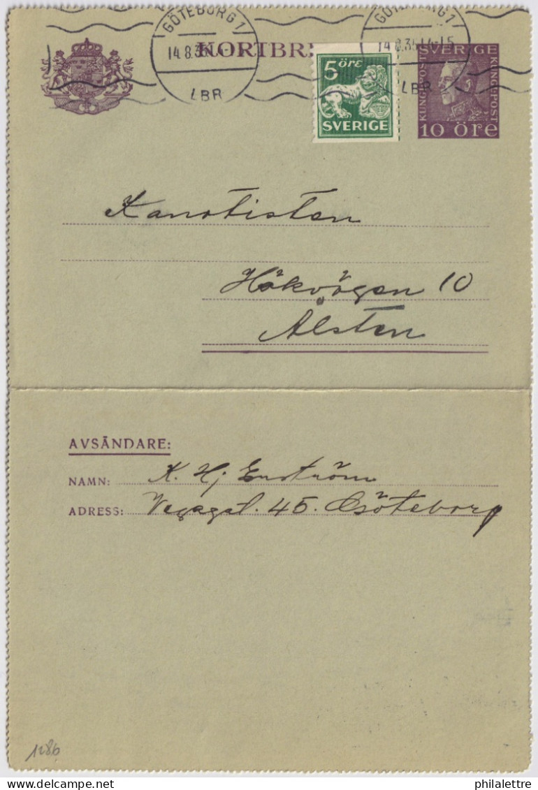 SWEDEN - 1935 Letter-Card Mi.K26.IV (p.11-1/2) Uprated Facit F143Ad From GÖTEBORG To ÅLSTEN - Briefe U. Dokumente