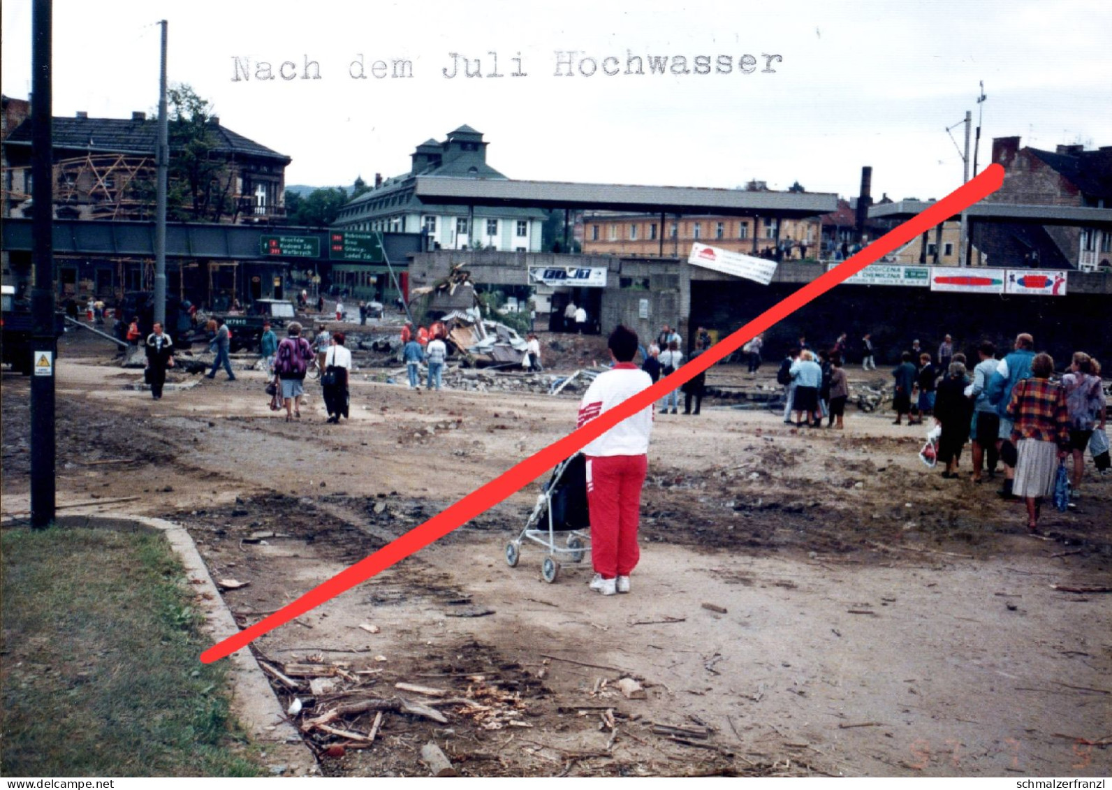 Foto Glatz Klodzko 1997 Juli Hochwasser Flut Powodz Tysiaclecia Nysa Neiße Stadtbahnhof Bahnhof Dworzec Stacja Miasto - Schlesien