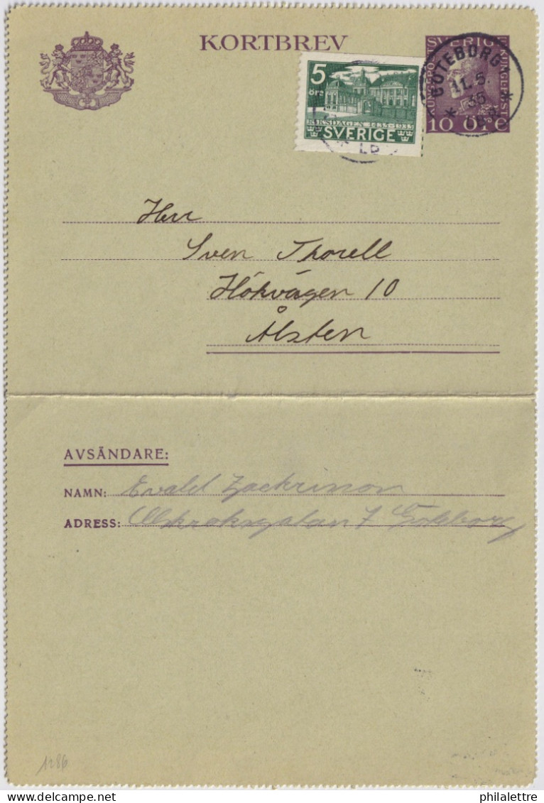 SWEDEN - 1935 Letter-Card Mi.K26.IV (p.11-1/2) Uprated Facit F240A From GÖTEBORG To ÅLSTEN - Storia Postale