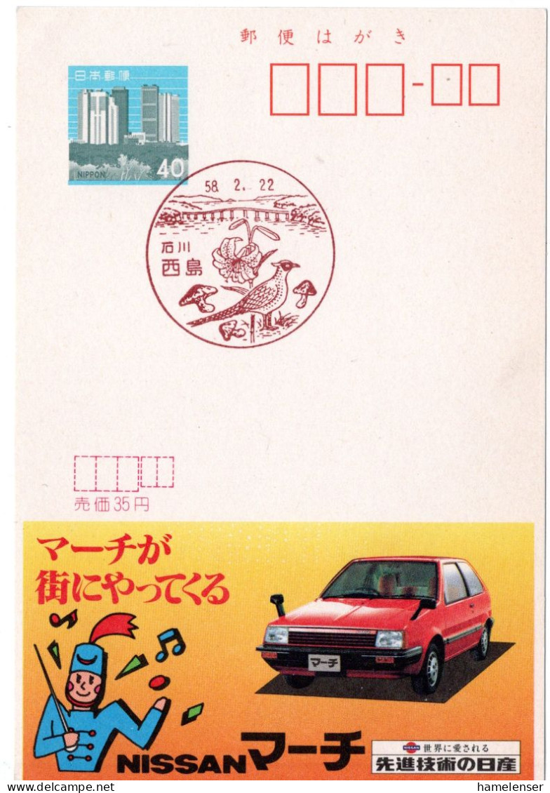 68597 - Japan - 1983 - ¥40 GAWerbeKte ”NISSAN March” HandwerbeStpl ISHIKAWA NISHIJIMA - Hoendervogels & Fazanten