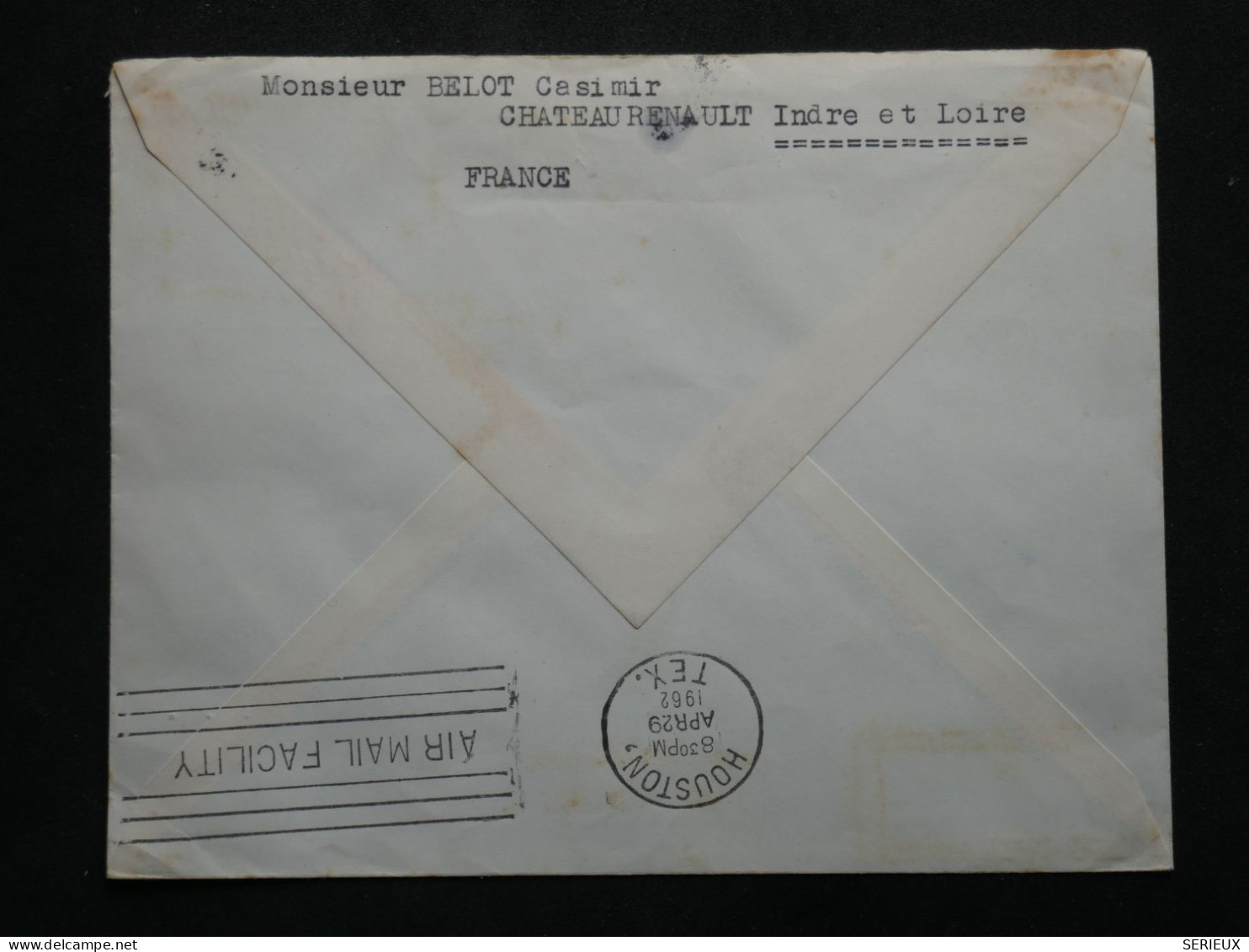 BW14  FRANCE   BELLE LETTRE  1962 1ER VOL A REACTION AIR FRANCE PARIS HOUSTON USA +BOEING++  ++AFF.PLAISANT++ - 1960-.... Covers & Documents