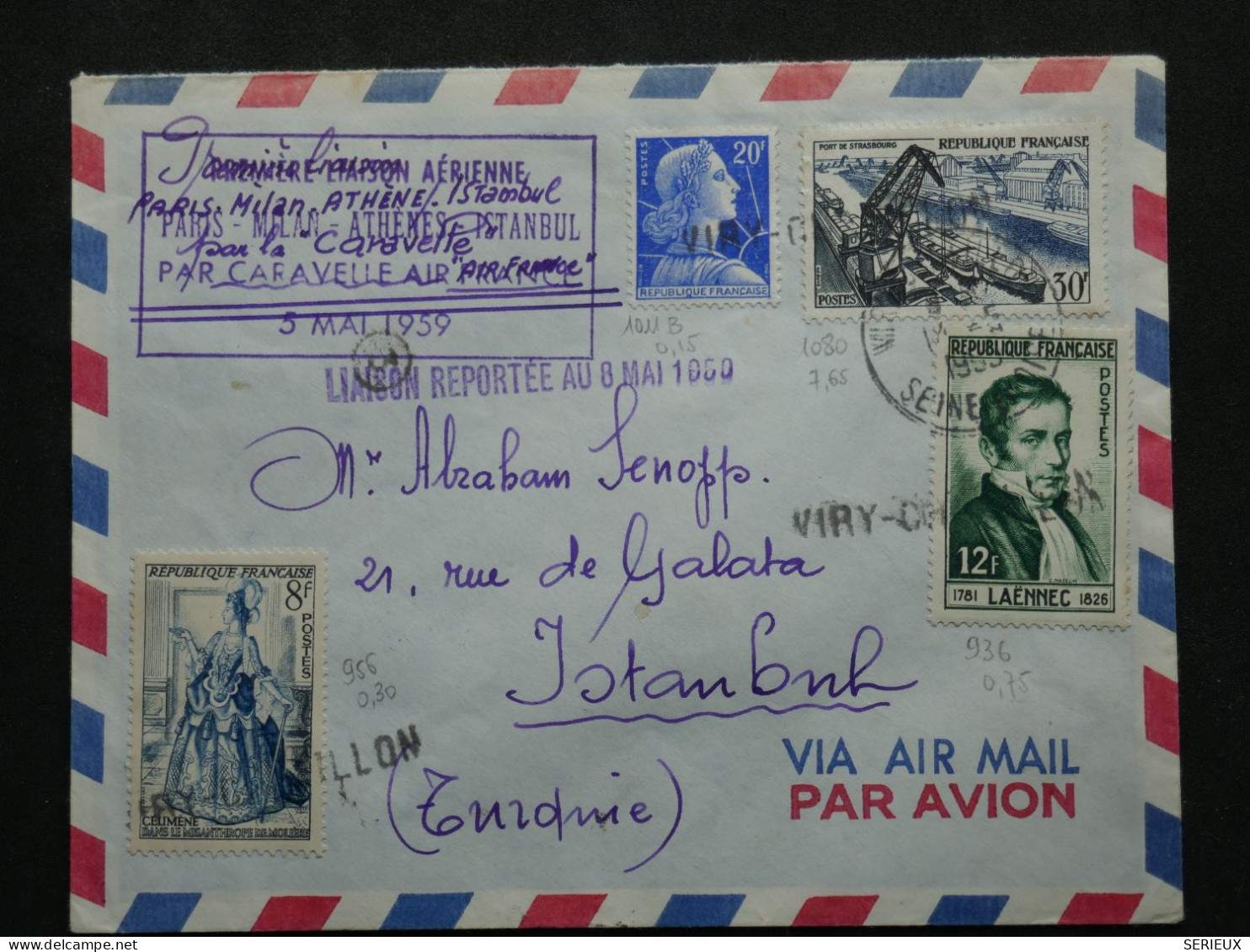 BW14  FRANCE   BELLE LETTRE RARE   1959 LIAISON REPORTEE PARIS MILAN ISTANBUL  TURQUIE + ++AFF.PLAISANT++ - 1927-1959 Cartas & Documentos