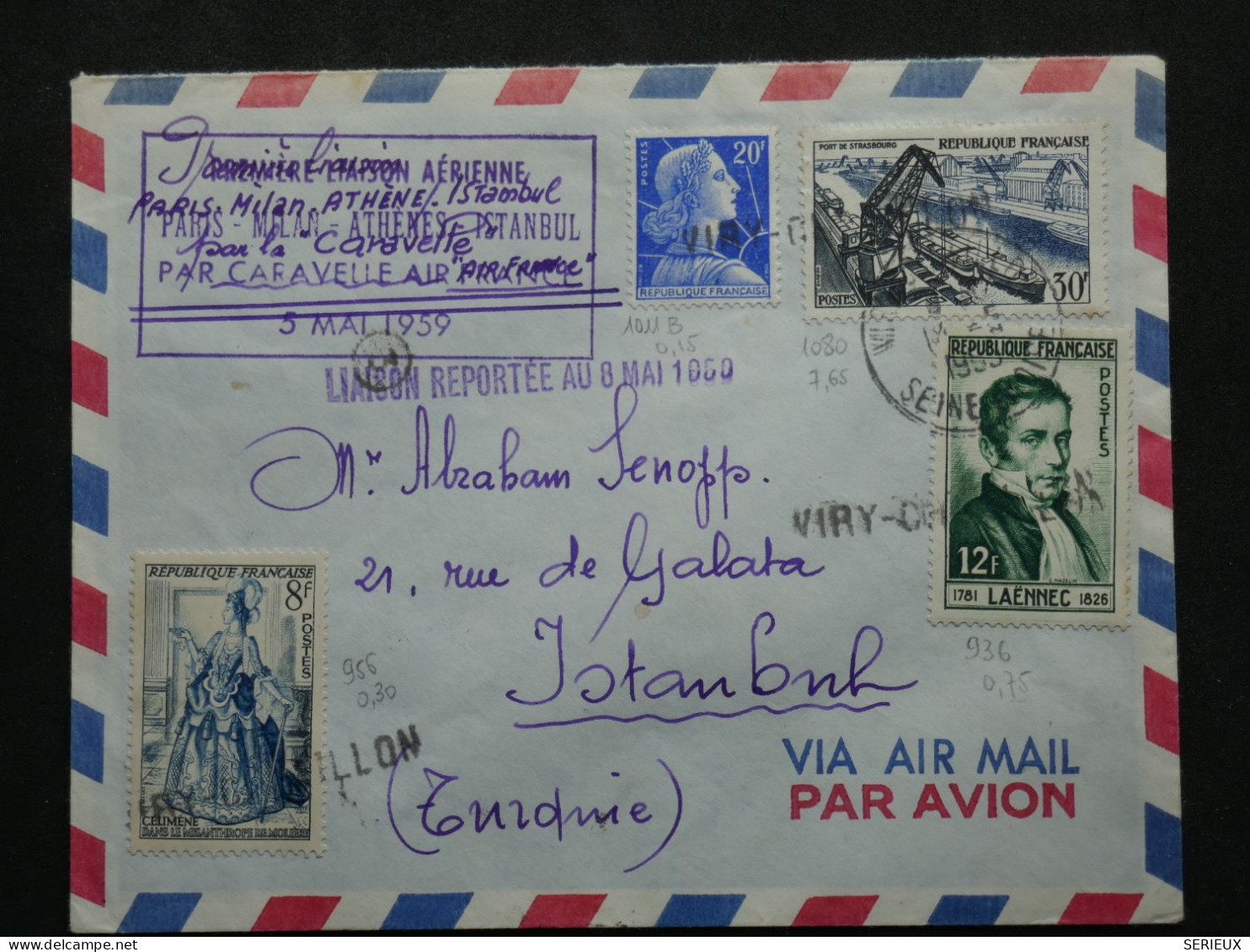 BW14  FRANCE   BELLE LETTRE RARE   1959 LIAISON REPORTEE PARIS MILAN ISTANBUL  TURQUIE + ++AFF.PLAISANT++ - 1927-1959 Briefe & Dokumente