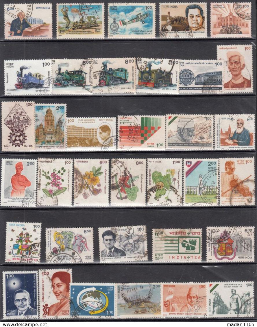 INDIA 1993 USED YEAR  COMPLETE LOT, 35 STAMPS, Good Condition USED STAMPS, (o) - Gebraucht