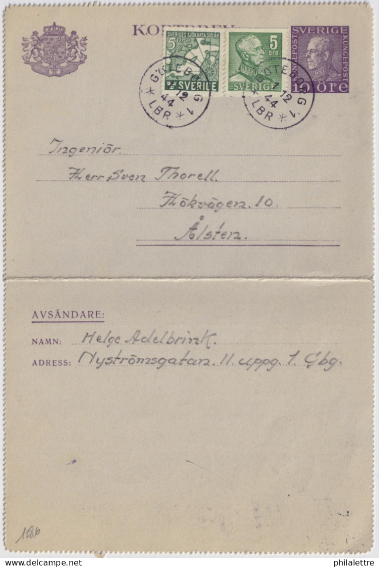 SWEDEN - 1944 Letter-Card Mi.K26.IIW (p.11-1/2) Uprated Facit F271Ab & F351A From GÖTEBORG To ÅLSTEN - Cartas & Documentos