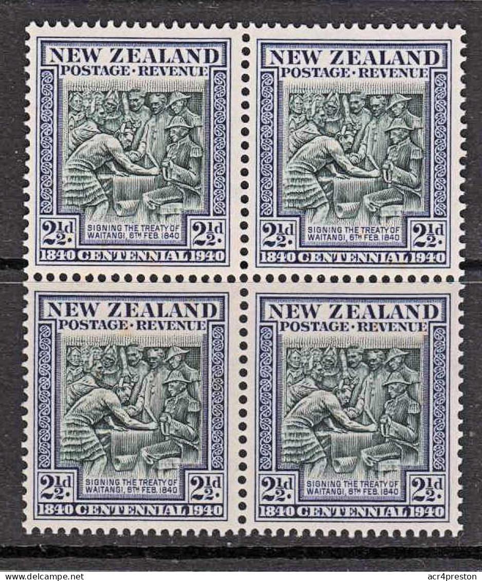 B5039  NEW ZEALAND 1940,  SG 617 Centenary British Sovereignty, Waitangi,  MNH Block Of 4, Some Spotting On Reverse - Ungebraucht
