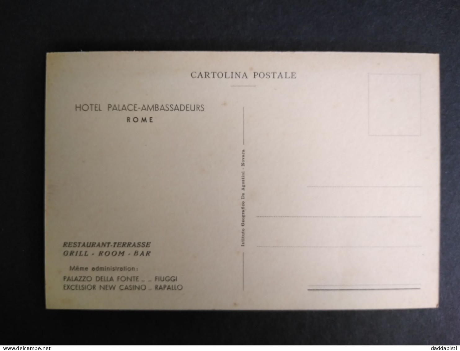 [B] Roma.  Cartolina Pubblicitaria Hotel Palace- Ambassadeurs. Piccolo Formato, Nuova - Bars, Hotels & Restaurants