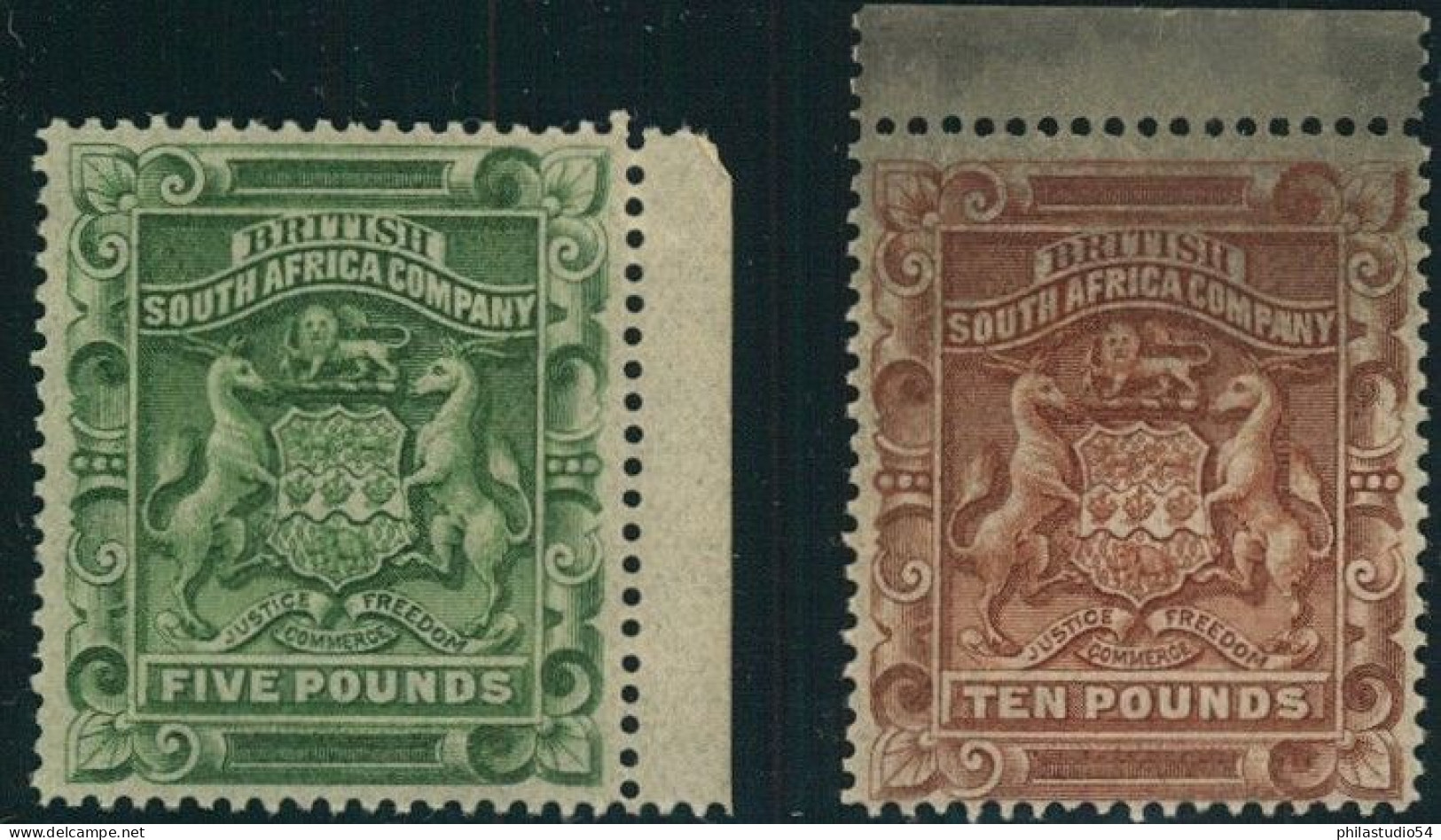 1892, BRITISH SOUTH AFRICA COMPANY 5 And 10 Pound Coat Of Arms Unused Without Gum - SG No. 12/13 (cv 4350 GBP Mh), Miche - Autres & Non Classés