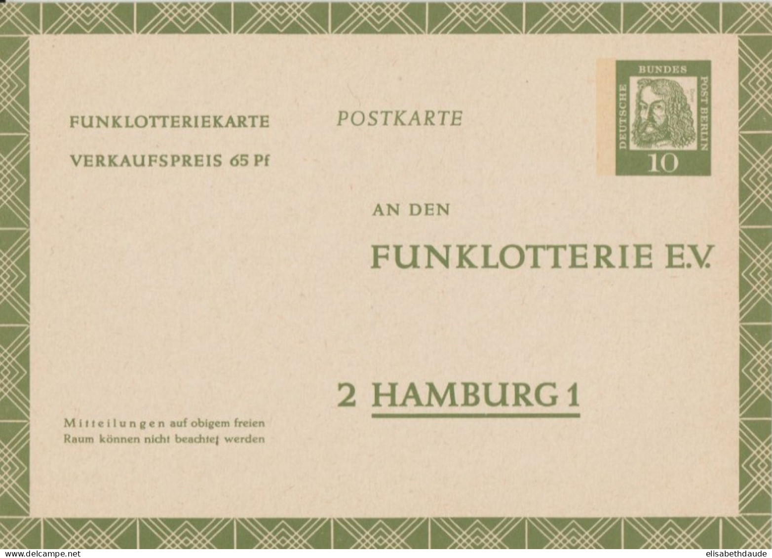 BRD - 1962 - CARTE ENTIER FUNKLOTTERIE NEUVE Mi FP9 - Cartes Postales - Neuves