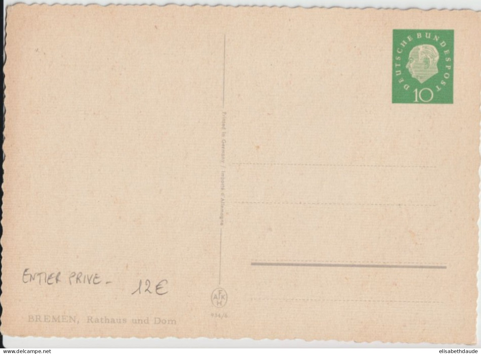 BRD - 1959 - CARTE ENTIER PRIVEE ILLUSTREE AU DOS (BREMEN) NEUVE ! - Cartes Postales - Neuves
