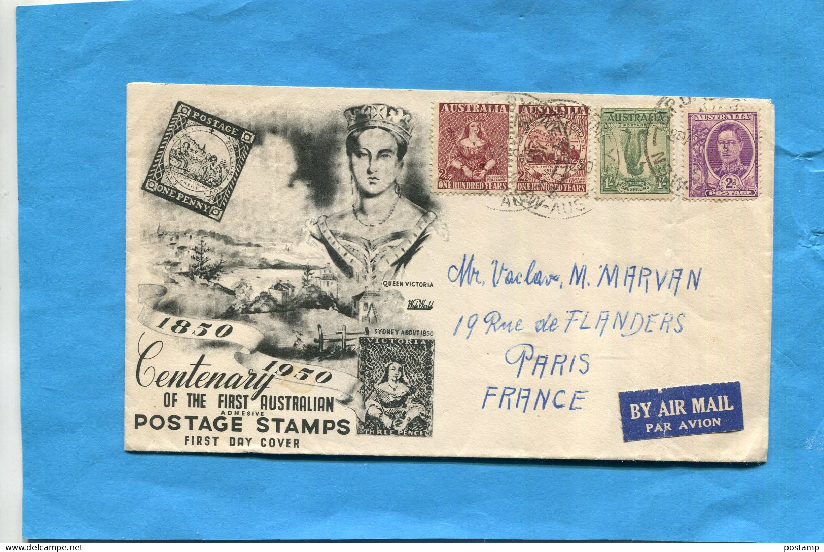 MARCOPHILIE-AUSTRALIE -lettre Pour France 1850-1950 Centenaryfirst Australian Postage Stamp-a Oyagé - Storia Postale