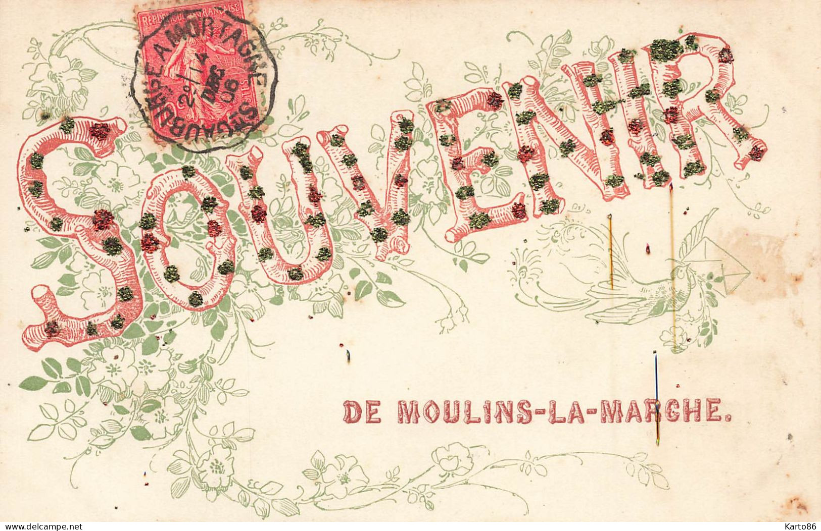 Moulins La Marche * 1906 * Souvenir Du Village ! * Paillettes - Moulins La Marche