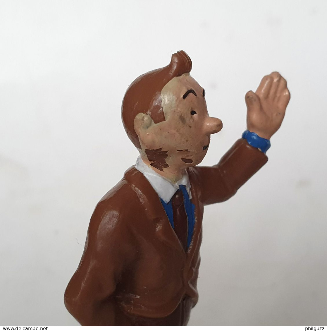 FIGURINE TINTIN  BULLY 1990 TINTIN CHEMISE BLEUE Et BLANCHE CRAVATE MARRON Plastique Mou 1er Tirage (2) - Tintin