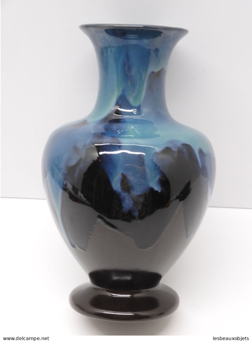 -VASE CERAMIQUE BLEUE & NOIRE A COULURES Sans Marque Visible VINTAGE XXe Déco   E - Vasen