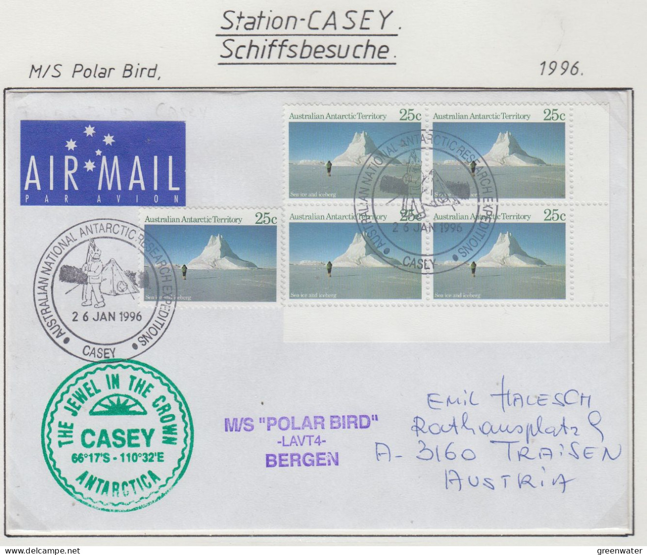 AAT  Ship Visit MS Polar Bird   Ca Casey 16  JAN 1996  (CS160) - Lettres & Documents