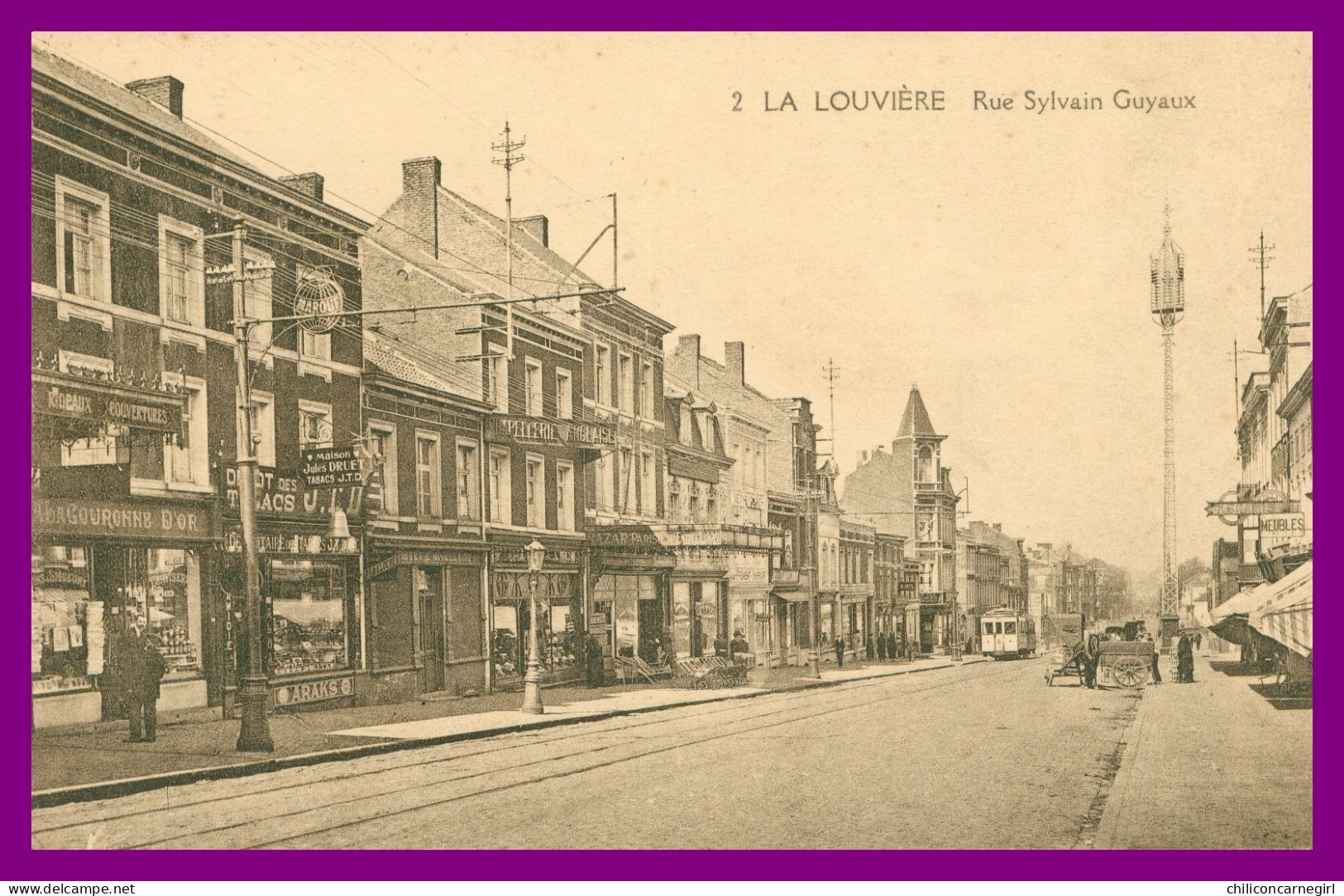 * LA LOUVIERE - Rue Sylvain Guyaux - Tram Tramway - Tabac - Commerces - Animée - 2 - Griffe BOIS DU LUC 1931 - La Louvière