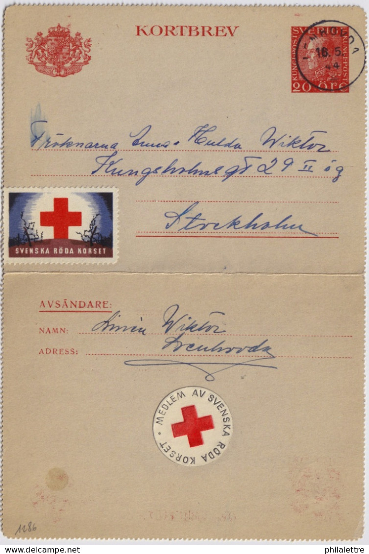 SWEDEN - 1944 Letter-Card Mi.K29.IIV With Red Cross Labels From LEMHOVDA To Stockholm - Storia Postale