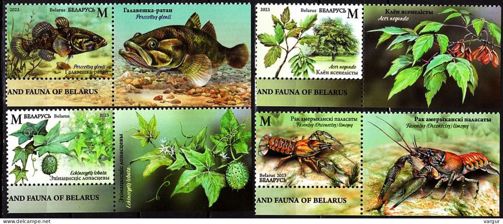 BELARUS 2023-13 Invasive FLORA & FAUNA: Fish Lobster Plants. With LABELS, MNH - Protection De L'environnement & Climat